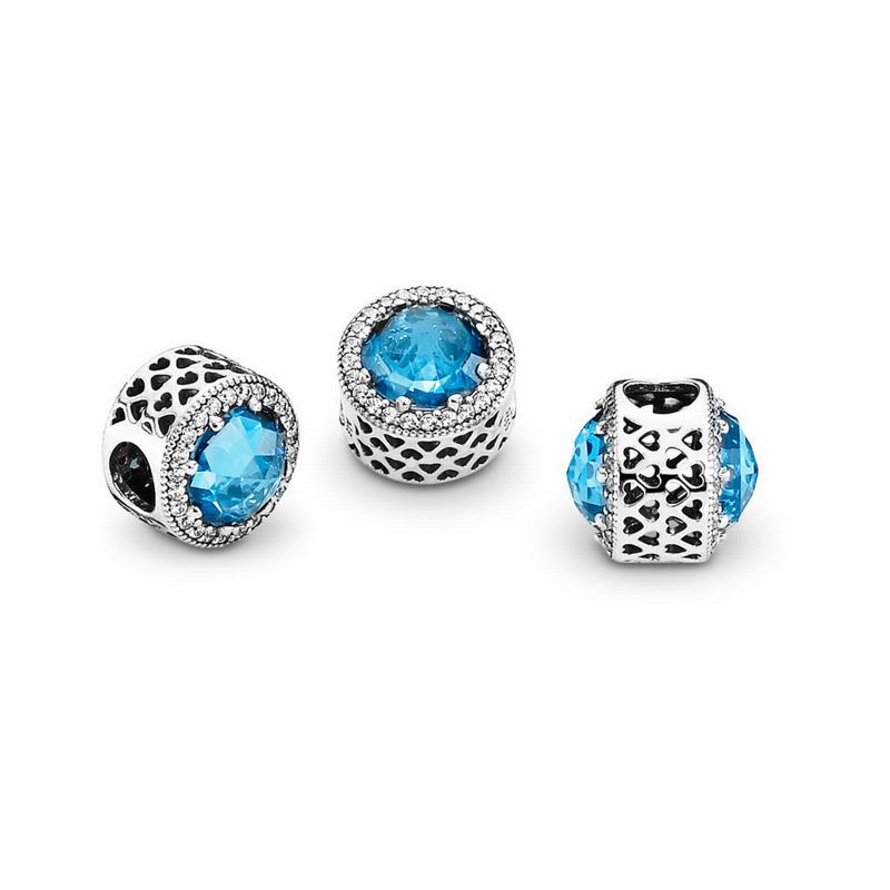 Pandora Radiant Hearts Charm Ireland - Sterling Silver/Blue/Mixed Stones/Cubic Zirconia - 562839MRJ